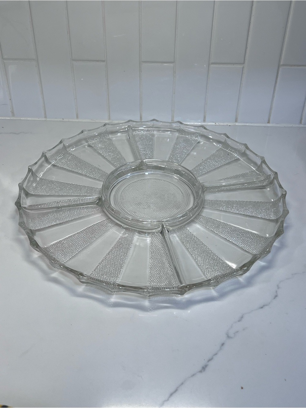 Vintage Jeanette Glass Dewdrop Divided Serving Platter Relish Tray 13” Large